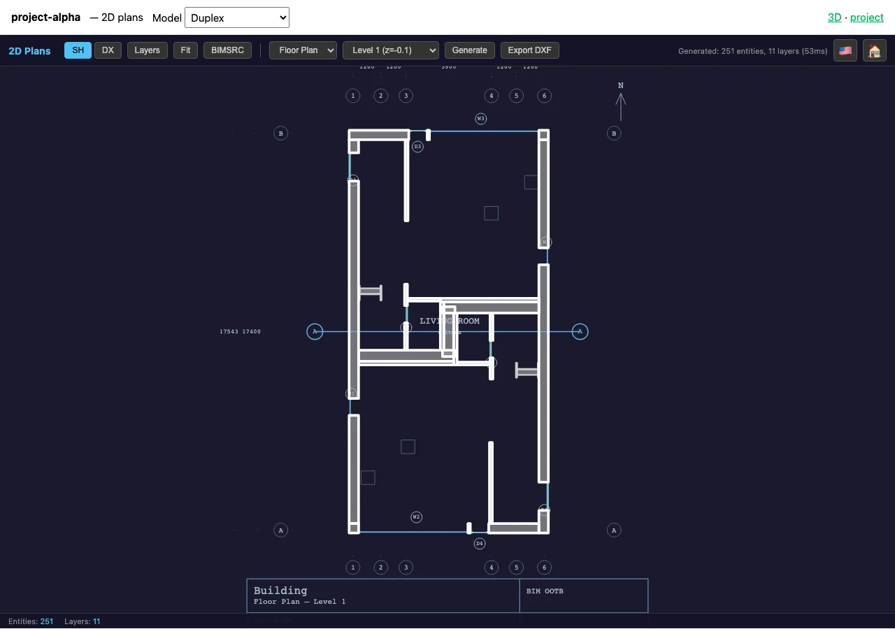 2D plan of a storey, generated from the model